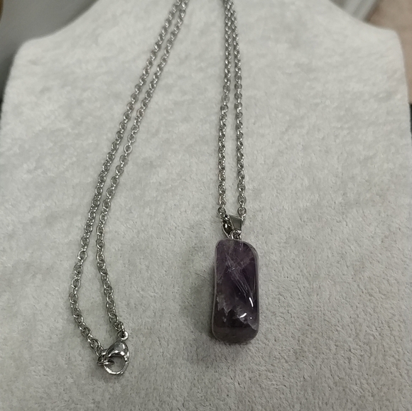Amethyst Necklace Natural Gemstone Crystal Pendant Stainless-Steel Chain Purple - Picture 10 of 17